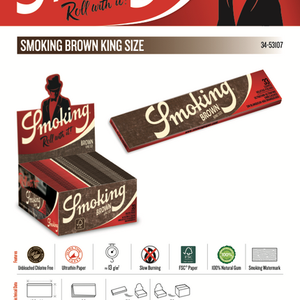 Smoking Rolling Papers Brown King Size 33ct (50) - Full Box